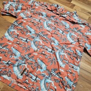 Flyshacker Fishing Shirt M Coral Fish Print Short Sleeve Button Front